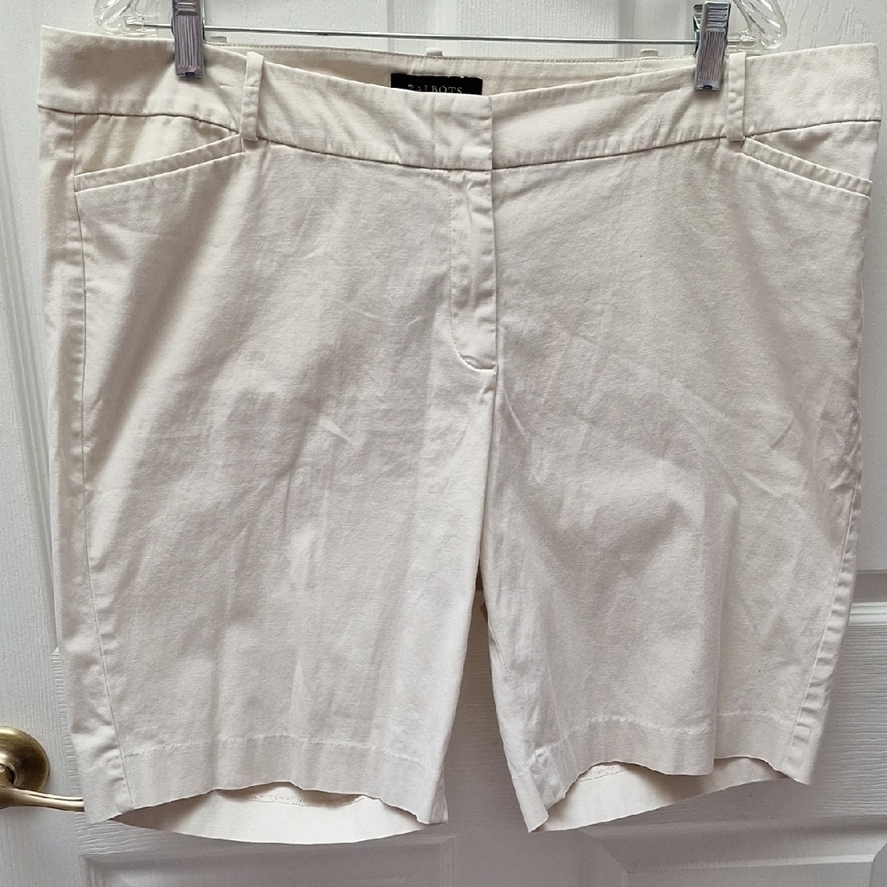 Talbots Cream Bermuda Shorts Classic Cotton Blend Stretch 16WP